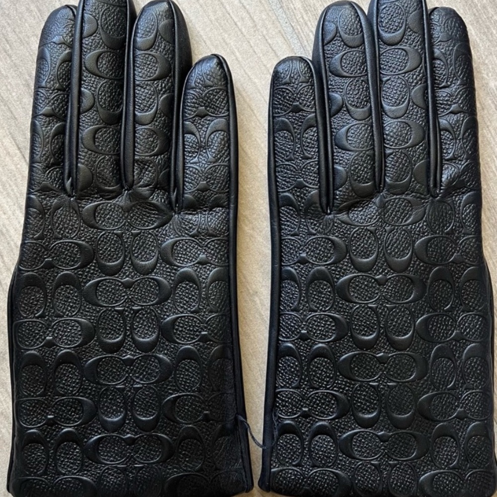 Coach Black Leather Tech Signature Gloves